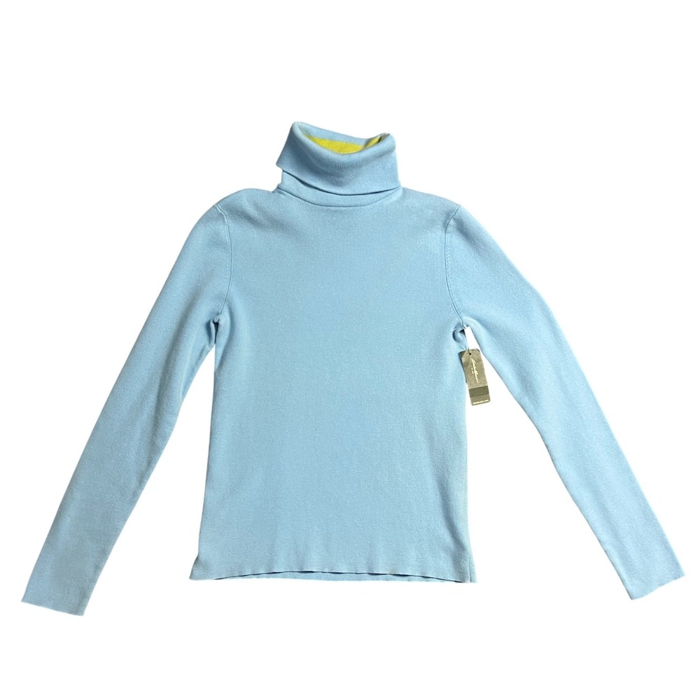 Eddie Bauer Turtleneck Sweater Women Medium Blue New Contrast Collar Ribbed